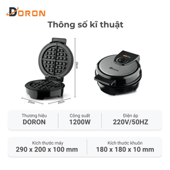 Máy làm bánh waffle bông lan đơn DORON_177, 1200W kiểm soát nhiệt độ chính xác, bánh thơm ngon