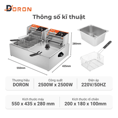 Bếp chiên nhúng điện 12L đôi DORON 5000W nhiệt độ cao, sôi cực nhanh