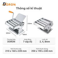 Máy làm mỳ sợi DORON, máy cán bột 3 lưỡi dao làm mì tươi, vỏ bánh đa năng