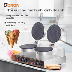 Máy làm bánh ốc quế công nghiệp đôi DORON_131 2400W kiểm soát nhiệt độ chính xác, bánh thơm ngon