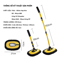 Chổi rửa xe ô tô cán dài - Chổi lau xe ô tô cán dài 3 mức gấp gọn
