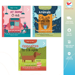 Combo 3 cuốn Sách tương tác Song ngữ - Slide and see cho bé học Tiếng Anh: At home, Animals và Opposites