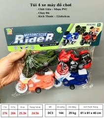 Đồ Chơi Trẻ Em bộ 4 xe máy - Dài 12cm - 1 Túi Có 4 Xe 4 màu - nặng 180gram - Bọc Túi - SKU : DC3 ( D - 6 )