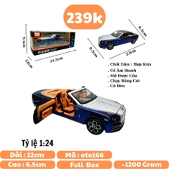 Mô Hình Xe Roll royce xanh 1.24 Hợp kim có thể mở cửa - bánh sau chạy cót - Có tiếng - đèn pha sáng - Dài 22cm - rộng 9.5cm - cao 6.5cm - nặng ~ 1200gram - FULL BOX : box màu SKU : oto166 - K65-T5-S8