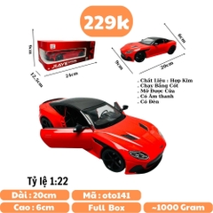 Mô Hình Xe aston martin đỏ 1:22 Hợp kim có thể mở cửa - bánh sau chạy cót - Có tiếng - đèn pha sáng - Dài 20cm - rộng 9cm - cao 6cm - nặng ~ 1000gram - FULL BOX : box màu SKU : oto141 - K63-T3-S2