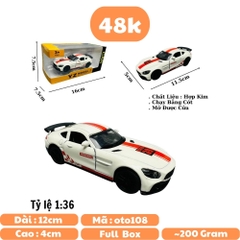 Mô Hình xe mẹc trắng vạch đỏ  tỉ lệ 1:36 Hợp kim có thể mở cửa - bánh sau chạy cót - Dài 11.5cm - rộng 5cm - cao 3.5cm - nặng : 100gram - FULL BOX : box màu SKU : oto108