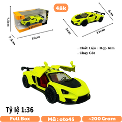 Mô Hình xe Maclaren màu xanh nõn chuối - tỉ lệ 1:36 Hợp kim có thể mở cửa - bánh sau chạy cót - Dài 12cm - rộng 5cm - cao 4cm nặng : 200gram - FULL BOX : box màu - SKU : oto45 - K67-T2-S4