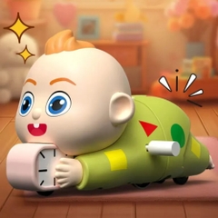 Mô hình em bé nằm áo xanh chạy cót - Cao : 5.5cm - Dài : 10cm - Hộp Màu - K78-T5-S11