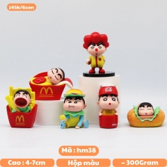 Mô Hình bộ 6 Shin đồ ăn nhanh - Cao 4-7cm - nặng 300gram - Figure Cậu Bé Bút Chì - bọc túi OPP - Hộp Màu - Hm38 - K23-T3-S5
