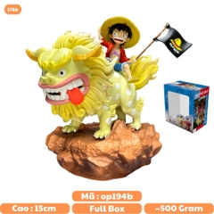 Mô Hình OnePieceLuffy cầm Cờ cưỡi sư tử vàng - Cao 15cm - nặng 500gram - Phụ kiện : Cờ + đế, Figure OnePiece - full box -có có hộp mà - K15-T3-S6