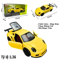 Mô Hình xe Porsche 911 màu vàng - tỉ lệ 1:36 Hợp kim có thể mở cửa - bánh sau chạy cót - Dài 12cm - rộng 5cm - cao 3.5cm - nặng : 200gram - FULL BOX : box màu - SKU : oto65 -K68-T2-S8