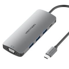 Cáp chuyển đổi USB Type C sang VGA + 3 cổng USB 3.0 + Type C PD Vention dài 10cm