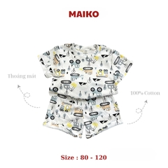 Bộ cotton cộc tay in tràn BÉ TRAI 80-120