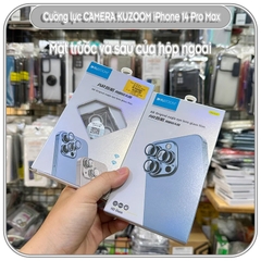 Kính cường lực camera Kuzoom cho iPhone 14 Pro Max - viền trong suốt 3 mắt có khung tự dán - Hàng nhập khẩu