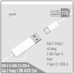 Cáp ZMI 2 trong 1, Type-C to Type-C & USB-A , AL311 (1met)