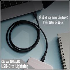 Cáp sạc nhanh dây dù ZMi chuẩn MFi USB-C to Lightning hỗ trợ sạc nhanh Power Delivery ( AL873 - AL872 )