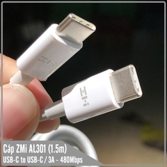 Cáp ZMI Type-C 2 đầu USB-C dài 1m5 - AL301, USB-C to USB-C / 3A - 480 Mbps