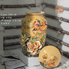Bình Đắp Hoa Mẫu Đơn Và Đôi Chim Vuốt Tay Độc Bản - TN83