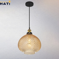 Đèn thả đơn thủy tinh chao trà hình tròn,  vân nổi