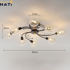 Đèn ốp trần decor Mikha thân đen 8 bóng