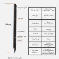 Bút cảm ứng C W T CHILL WITH TATTY PENCIL TPRO dùng cho laptop cảm ứng,surface có chống tì đè,cảm ứng nét nghiêng,nhạy