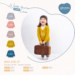 Áo len cổ tim Bu Baby - Kyomi Lennie (6-12M, 12-18M, 18-24M), (Họa tiết Hồng, Vàng, Ghi, Xanh Đậm, Be)