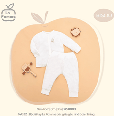 Bộ dài tay La Pomme cúc giữa gấu nhỏ ú oà Trắng (Newborn, 0M, 3M)