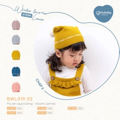 Mũ len quả bông Bu baby - Kyomi Lennie (6-12M, 12-18M, 18-24M), (Họa tiết Hồng, Vàng, Ghi, Xanh Đậm, Be)