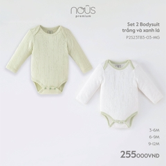 Set 2 bodysuit Nous trắng và xanh lá (3M, 6M, 9M)