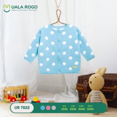 Áo khoác len cổ tròn chấm bi hình heo Ualarogo (6M, 12M, 24M, 36M), (Màu Xanh, Hồng, Ghi)