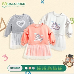 Váy nỉ bé gái Ualarogo in hình (2-3Y, 3-4Y), (Màu Trắng, Ghi, Cam)