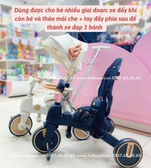 Xe đạp 3 bánh Playkids S03 kèm tay đẩy, mái che, ghế đảo chiều, có thể gập gọn