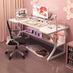 Bàn gaming đèn LED chân chữ K uốn cong để PC phong cách hiện đại, bàn làm việc, học tập mặt uốn cong chống gù BH-081