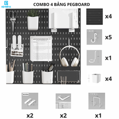 Combo 4 bảng Pegboard dán tường kèm phụ kiện