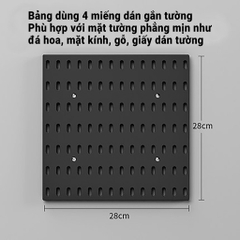 Kệ giá treo tường trang trí pegboard để đồ decor bàn học phòng bếp nhà tắm kèm phụ kiện, dán tường không cần khoan đục