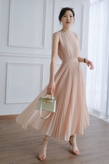 Đầm midi voan xếp li cộc tay hồng phấn đầm dự tiệc phiên  Xiny D165230