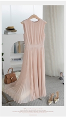 Đầm midi voan xếp li cộc tay hồng phấn đầm dự tiệc phiên  Xiny D165230