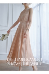 Đầm midi voan xếp li cộc tay hồng phấn đầm dự tiệc phiên  Xiny D165230