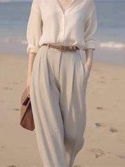 Sét bộ áo sơ mi quần xám kèm thắt lưng phong cách hiện đại D273240