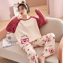 Bộ đồ ngủ thun gân cao cấp họa tiết họa hình dể thương thu đông mới nhất D542240