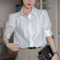 Áo sơ mi trơn cộc tay phong cách kiểu Pháp hai màu thich hợp công sở D438240