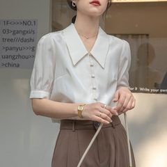 Áo sơ mi lụa cao cấp tay lở đính cúc phong cách Trung Hoa D312240