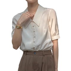 Áo sơ mi lụa cao cấp tay lở đính cúc phong cách Trung Hoa D312240