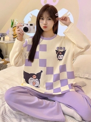 Bộ đồ ngủ thun gân cao cấp họa tiết họa hình dể thương thu đông mới nhất D542240