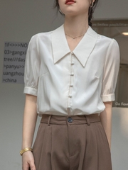 Áo sơ mi lụa cao cấp tay lở đính cúc phong cách Trung Hoa D312240