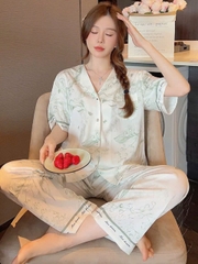 Bộ đồ ngủ lụa mỏng, chất liệu cao cấp jacquard, màu tinh khiết, sang trọng DN135250