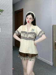 Set bộ đùi Pijama hàng hiệu form ngắn lụa cao cấp hottrent Màu nude phối họa tiết DN162240