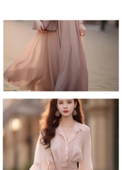 Set áo váy voan hồng khí chất Châu Âu cho nàng xinh đẹp xu hướng mới bán chạy D163240