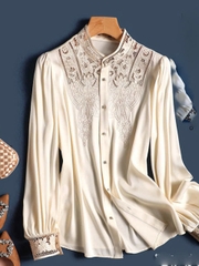 Áo sơ mi lụa thêu rỗng dài tay phong các Hàn Quốc D629240