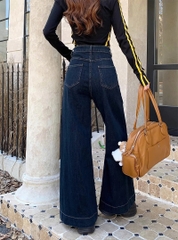 Quần Jean ống loe cạp cao đính 2 cúc phối túi trước phong cách Hàn Quốc QJ111240